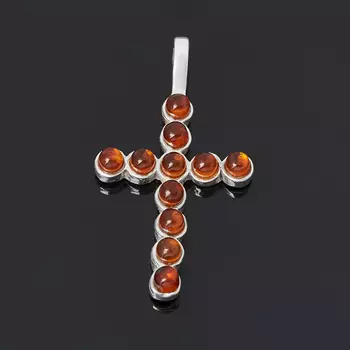 Кулон янтарь крест (латунь посеребр.)