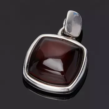 Кулон янтарь квадрат (серебро 925 пр. родир. бел.)