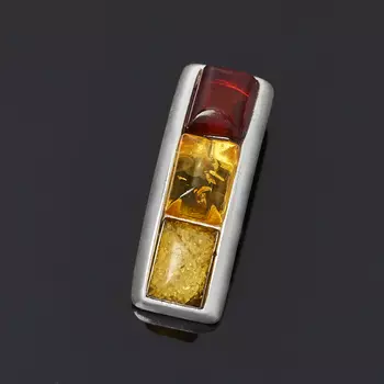 Кулон янтарь (латунь посеребр.)