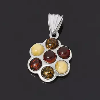 Кулон янтарь (латунь посеребр.)