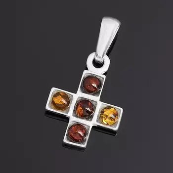 Кулон янтарь (латунь посеребр.)