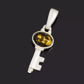 Кулон янтарь (латунь посеребр.)