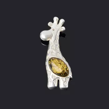 Кулон янтарь (латунь посеребр.) 3 см