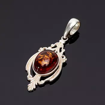 Кулон янтарь (латунь посеребр.) 4 см