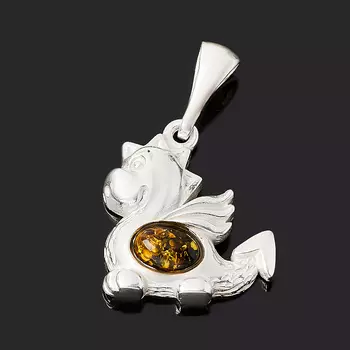 Кулон янтарь (латунь посеребр.) дракон