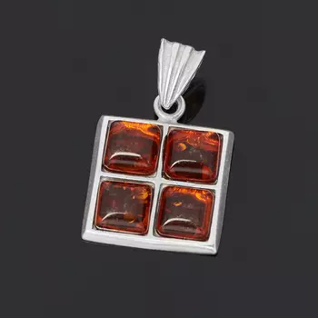 Кулон янтарь (латунь посеребр.) квадрат