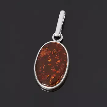 Кулон янтарь (латунь посеребр.) овал