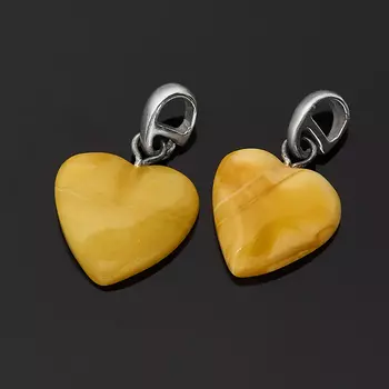 Кулон янтарь (латунь посеребр.) сердечко 2 см