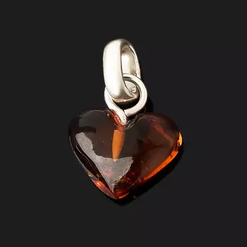 Кулон янтарь (латунь посеребр.) сердечко
