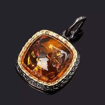 Кулон янтарь пресс (серебро 925 пр. позолота, родир. черн.)