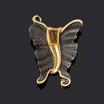 Кулон янтарь пресс (серебро 925 пр. позолота, родир. черн.) бабочка