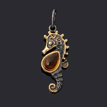 Кулон янтарь пресс (серебро 925 пр. позолота, родир. черн.)