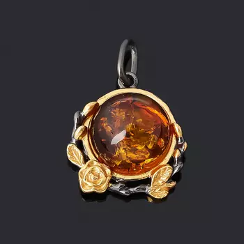 Кулон янтарь пресс (серебро 925 пр. позолота, родир. черн.)