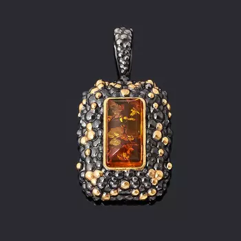 Кулон янтарь пресс (серебро 925 пр. позолота, родир. черн.) прямоугольник