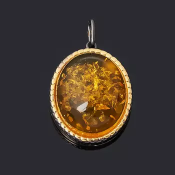 Кулон янтарь пресс (серебро 925 пр. позолота, родир. черн.) овал