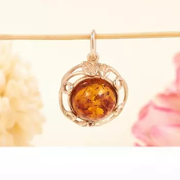 Кулон янтарь (пресс.) (серебро 925 пр., позолота)