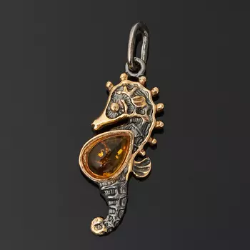 Кулон янтарь пресс (серебро 925 пр. позолота, родир. черн.)