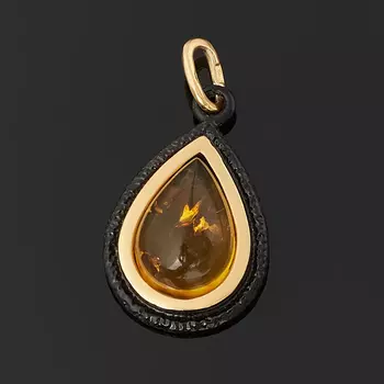 Кулон янтарь пресс (серебро 925 пр. позолота, родир. черн.) капля