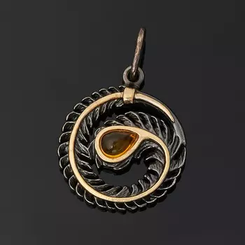 Кулон янтарь пресс (серебро 925 пр. позолота, родир. черн.) круг