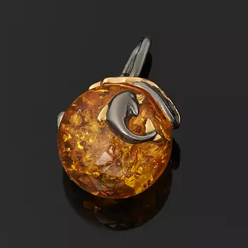Кулон янтарь пресс (серебро 925 пр. позолота, родир. черн.) шар