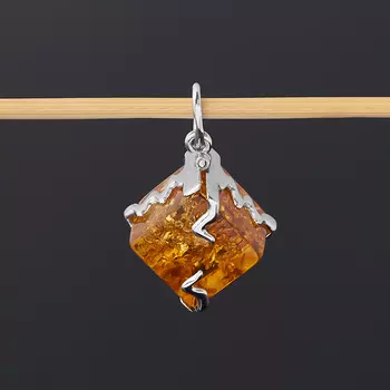 Кулон янтарь пресс (серебро 925 пр. родир. бел.) ромб