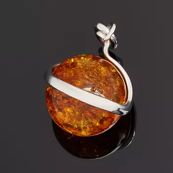 Кулон янтарь пресс (серебро 925 пр. родир. бел.) шар