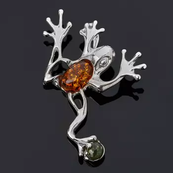 Кулон янтарь пресс (серебро 925 пр. родир. бел.) лягушка