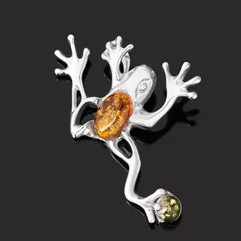 Кулон янтарь пресс (серебро 925 пр. родир. бел.) лягушка