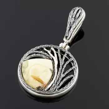 Кулон янтарь (серебро 925 пр. оксидир. родир. бел.)