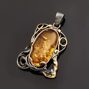 Кулон янтарь (серебро 925 пр., позолота)