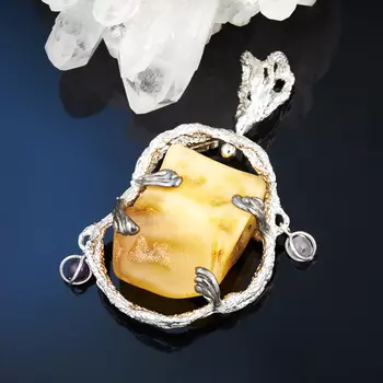 Кулон янтарь (серебро 925 пр., позолота)