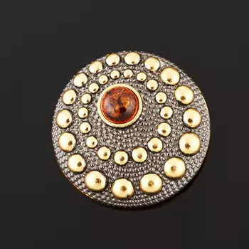 Кулон янтарь (серебро 925 пр. позолота, родир. черн.) круг