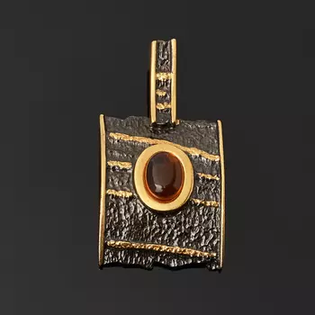 Кулон янтарь (серебро 925 пр. позолота, родир. черн.)