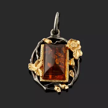 Кулон янтарь (серебро 925 пр. позолота, родир. черн.)