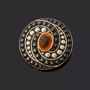 Кулон янтарь (серебро 925 пр. позолота, родир. черн.) круг