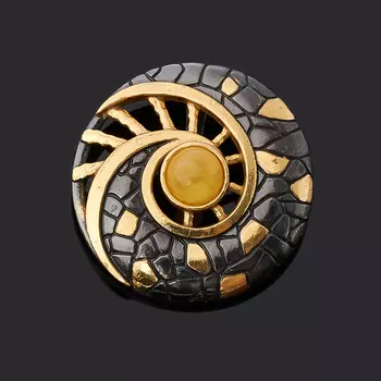 Кулон янтарь (серебро 925 пр. позолота, родир. черн.) круг