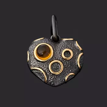 Кулон янтарь (серебро 925 пр. позолота, родир. черн.) сердечко