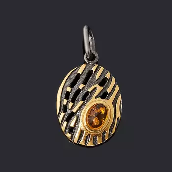 Кулон янтарь (серебро 925 пр. позолота, родир. черн.) овал