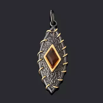 Кулон янтарь (серебро 925 пр. позолота, родир. черн.)