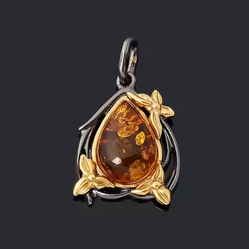 Кулон янтарь (серебро 925 пр. позолота, родир. черн.)