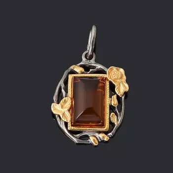 Кулон янтарь (серебро 925 пр. позолота, родир. черн.)