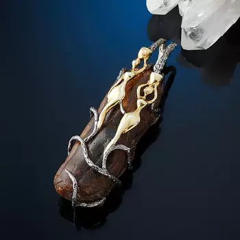 Кулон янтарь (серебро 925 пр. позолота, родир. черн.)