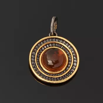 Кулон янтарь (серебро 925 пр. позолота, родир. черн.) круг