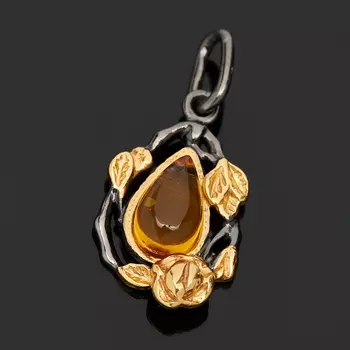 Кулон янтарь (серебро 925 пр. позолота, родир. черн.)