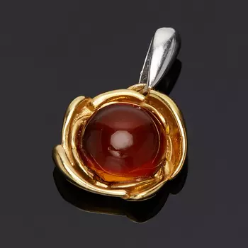 Кулон янтарь (серебро 925 пр. позолота, родир. бел.)