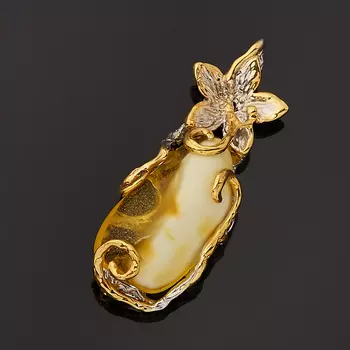 Кулон янтарь (серебро 925 пр. позолота, родир. бел.)