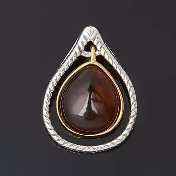 Кулон янтарь (серебро 925 пр. позолота, родир. бел.) капля