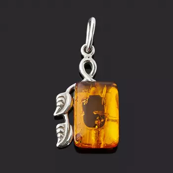 Кулон янтарь (серебро 925 пр. родир. бел.)