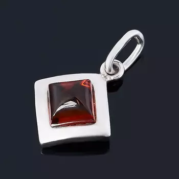 Кулон янтарь (серебро 925 пр. родир. бел.) ромб огранка