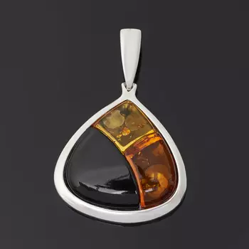 Кулон янтарь (серебро 925 пр. родир. бел.) капля